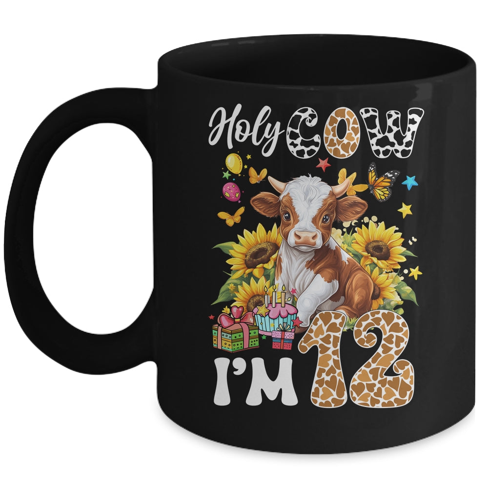 Holy Cow I'm 12 Years Old Farm Cow Sunflowers 12th Birthday Mug | siriusteestore