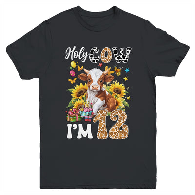 Holy Cow I'm 12 Years Old Farm Cow Sunflowers 12th Birthday Youth Shirt | siriusteestore