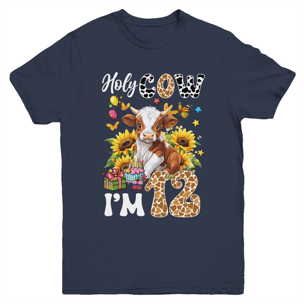 Holy Cow I'm 12 Years Old Farm Cow Sunflowers 12th Birthday Youth Shirt | siriusteestore