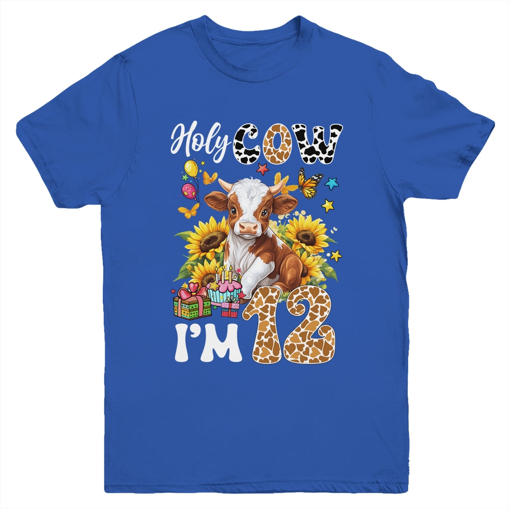 Holy Cow I'm 12 Years Old Farm Cow Sunflowers 12th Birthday Youth Shirt | siriusteestore