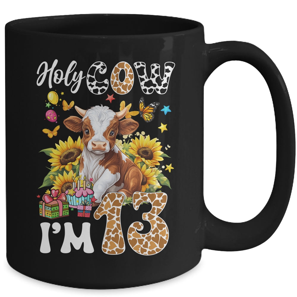 Holy Cow I'm 13 Years Old Farm Cow Sunflowers 13th Birthday Mug | siriusteestore