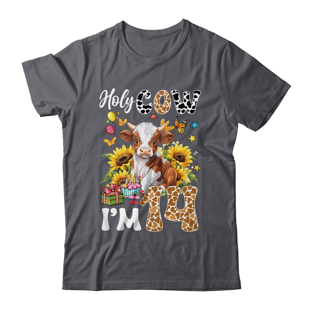 Holy Cow I'm 14 Years Old Farm Cow Sunflowers 14th Birthday Shirt & Hoodie | siriusteestore