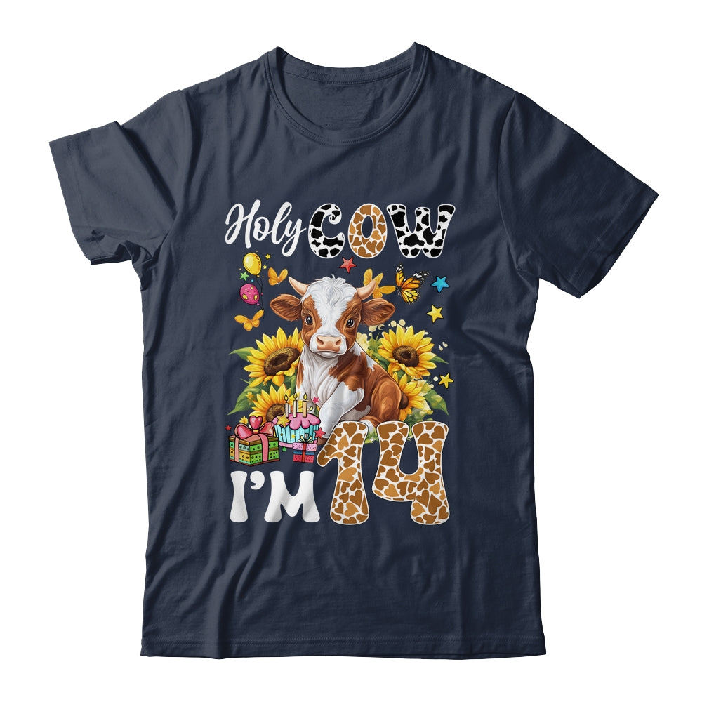 Holy Cow I'm 14 Years Old Farm Cow Sunflowers 14th Birthday Shirt & Hoodie | siriusteestore