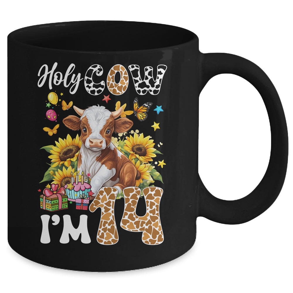 Holy Cow I'm 14 Years Old Farm Cow Sunflowers 14th Birthday Mug | siriusteestore