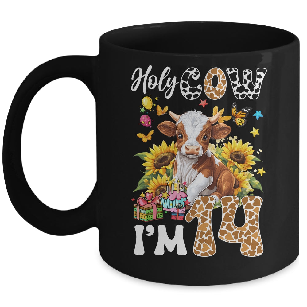 Holy Cow I'm 14 Years Old Farm Cow Sunflowers 14th Birthday Mug | siriusteestore