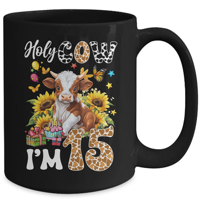 Holy Cow I'm 15 Years Old Farm Cow Sunflowers 15th Birthday Mug | siriusteestore