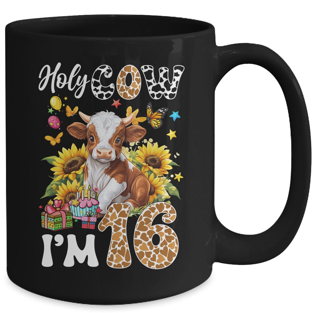 Holy Cow I'm 16 Years Old Farm Cow Sunflowers 16th Birthday Mug | siriusteestore