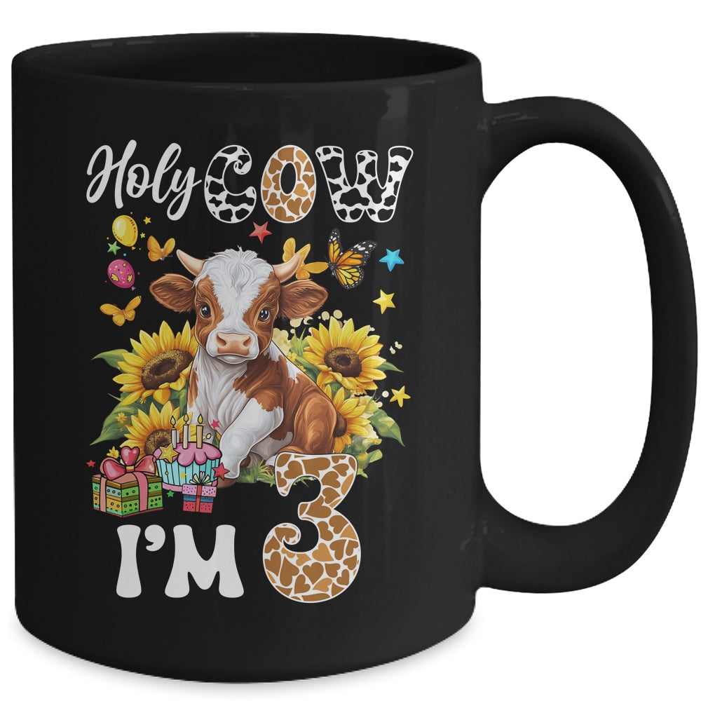 Holy Cow I'm 3 Years Old Farm Cow Sunflowers 3rd Birthday Mug | siriusteestore