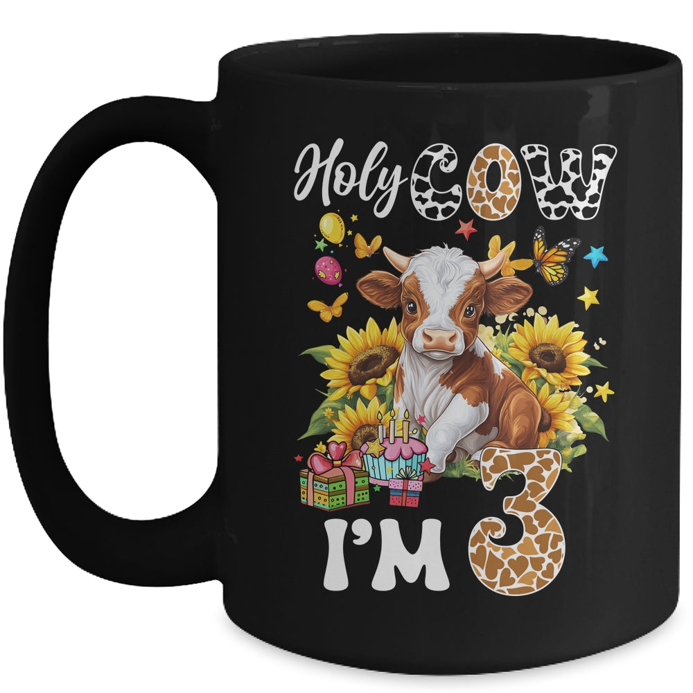 Holy Cow I'm 3 Years Old Farm Cow Sunflowers 3rd Birthday Mug | siriusteestore