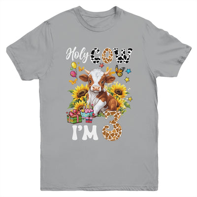 Holy Cow I'm 3 Years Old Farm Cow Sunflowers 3rd Birthday Youth Shirt | siriusteestore
