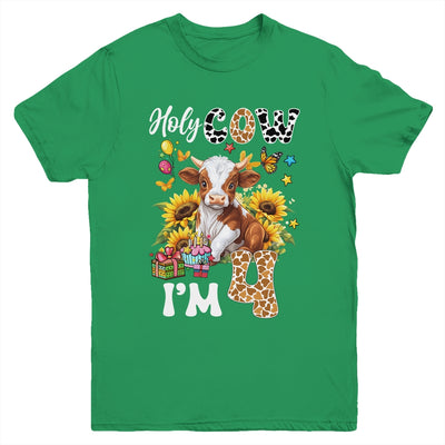Holy Cow I'm 4 Years Old Farm Cow Sunflowers 4th Birthday Youth Shirt | siriusteestore