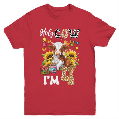 Holy Cow I'm 4 Years Old Farm Cow Sunflowers 4th Birthday Youth Shirt | siriusteestore