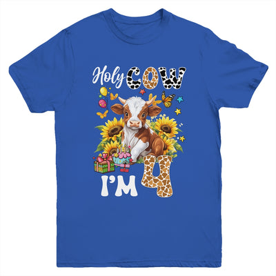 Holy Cow I'm 4 Years Old Farm Cow Sunflowers 4th Birthday Youth Shirt | siriusteestore