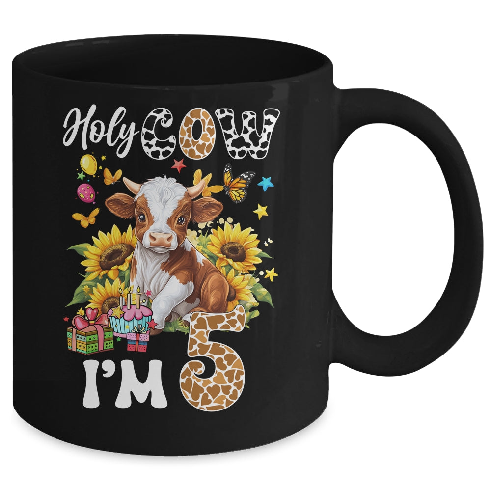 Holy Cow I'm 5 Years Old Farm Cow Sunflowers 5th Birthday Mug | siriusteestore