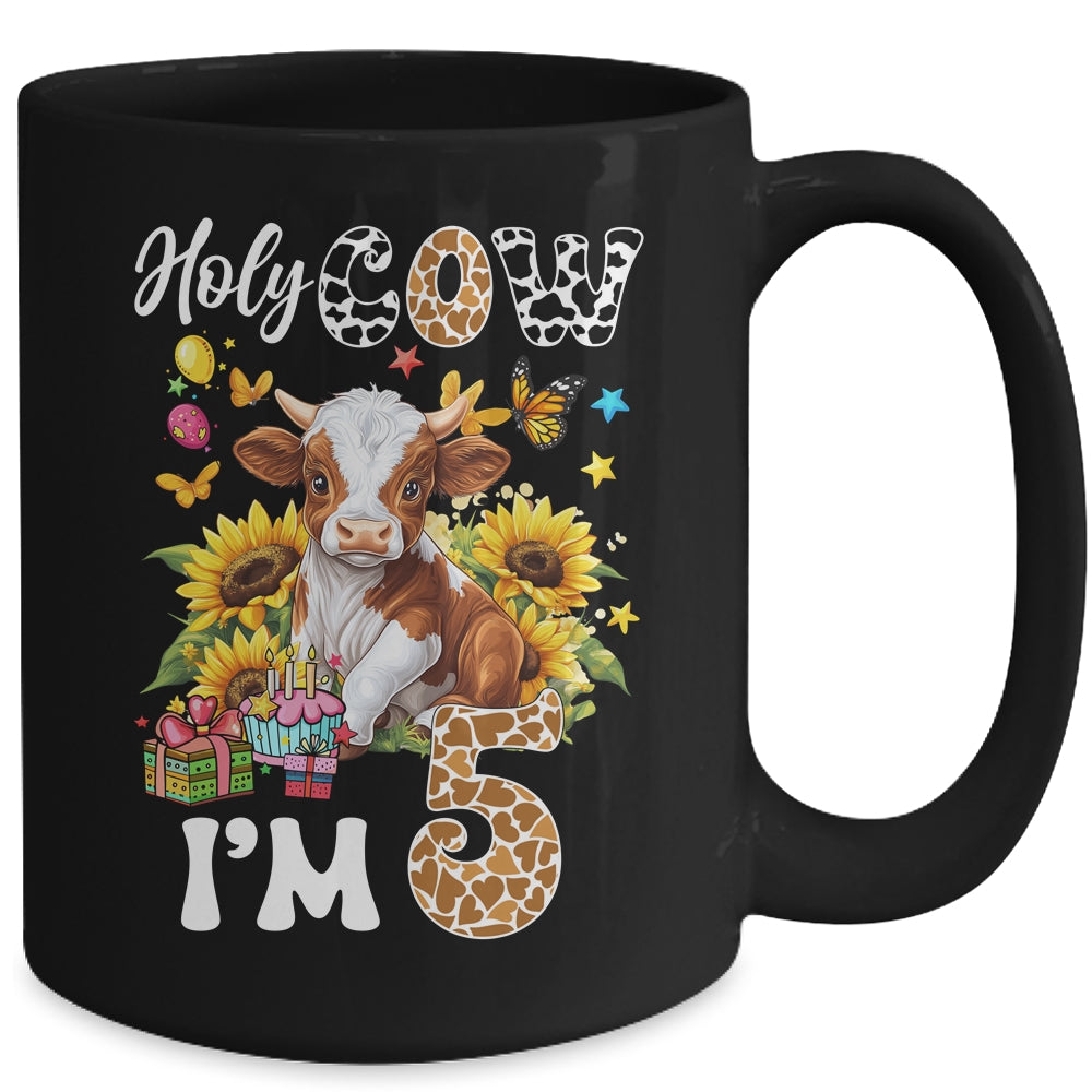 Holy Cow I'm 5 Years Old Farm Cow Sunflowers 5th Birthday Mug | siriusteestore