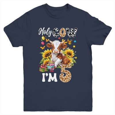 Holy Cow I'm 5 Years Old Farm Cow Sunflowers 5th Birthday Youth Shirt | siriusteestore