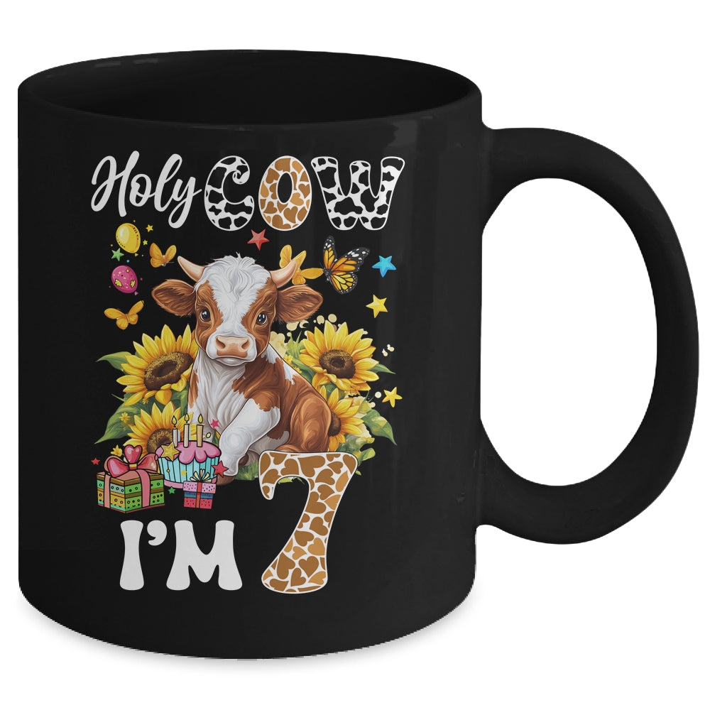 Holy Cow I'm 7 Years Old Farm Cow Sunflowers 7th Birthday Mug | siriusteestore