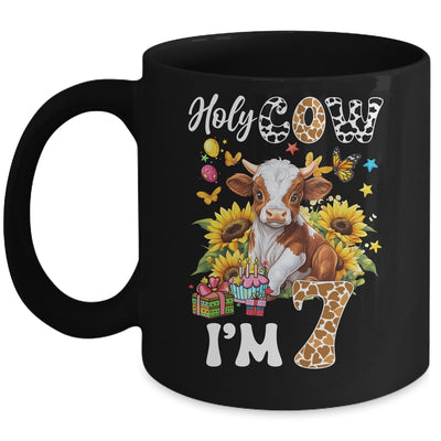 Holy Cow I'm 7 Years Old Farm Cow Sunflowers 7th Birthday Mug | siriusteestore