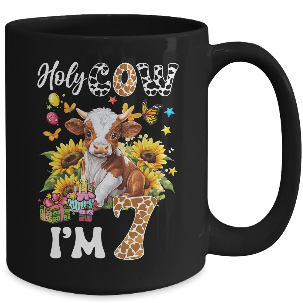 Holy Cow I'm 7 Years Old Farm Cow Sunflowers 7th Birthday Mug | siriusteestore