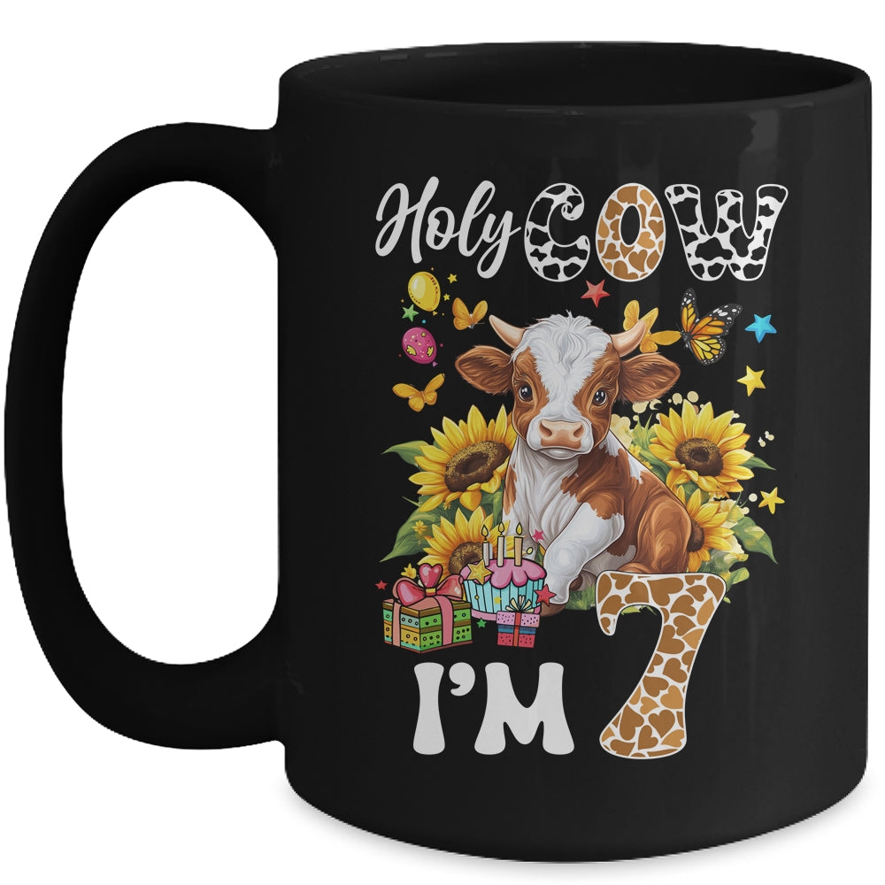 Holy Cow I'm 7 Years Old Farm Cow Sunflowers 7th Birthday Mug | siriusteestore
