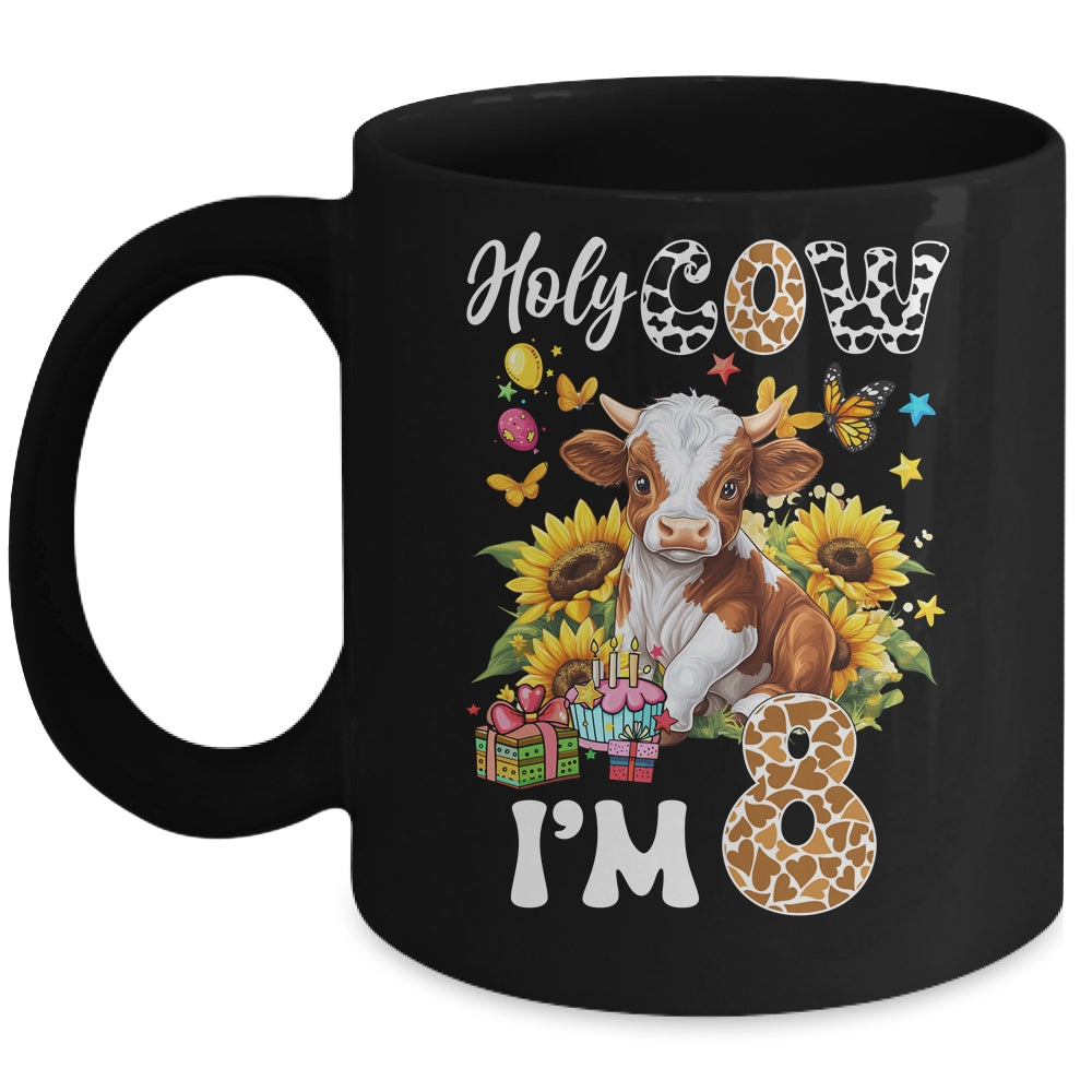 Holy Cow I'm 8 Years Old Farm Cow Sunflowers 8th Birthday Mug | siriusteestore