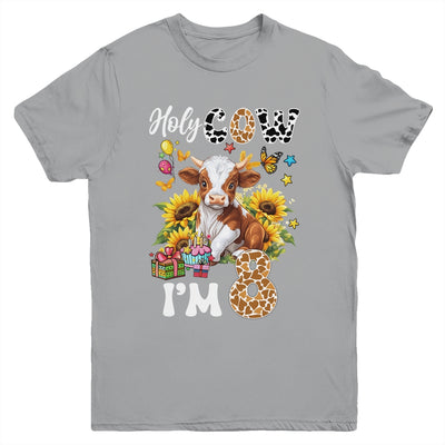 Holy Cow I'm 8 Years Old Farm Cow Sunflowers 8th Birthday Youth Shirt | siriusteestore