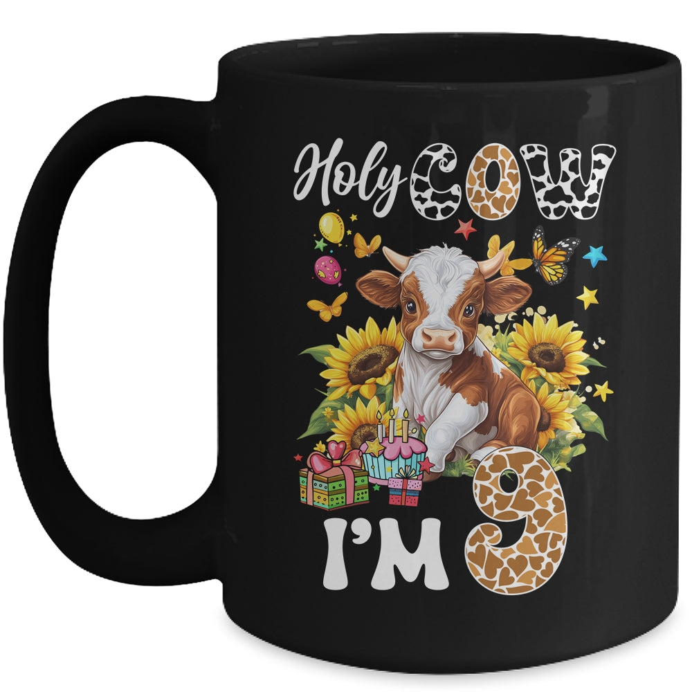 Holy Cow I'm 9 Years Old Farm Cow Sunflowers 9th Birthday Mug | siriusteestore