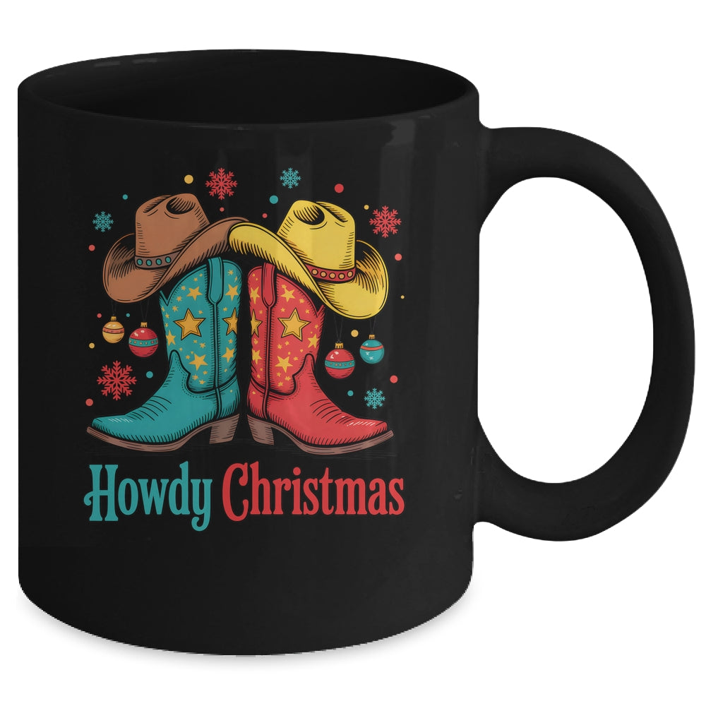 Howdy Christmas Xmas Cowboy Boots Western Men Holiday Mug | siriusteestore