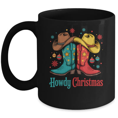 Howdy Christmas Xmas Cowboy Boots Western Men Holiday Mug | siriusteestore