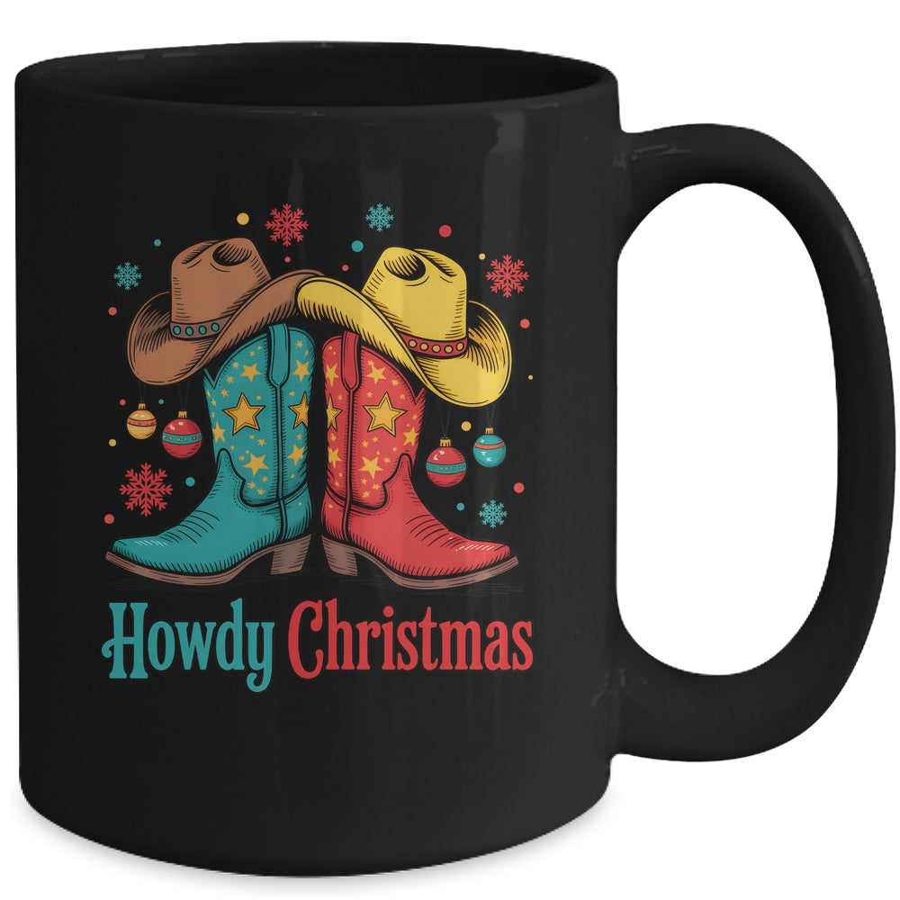 Howdy Christmas Xmas Cowboy Boots Western Men Holiday Mug | siriusteestore