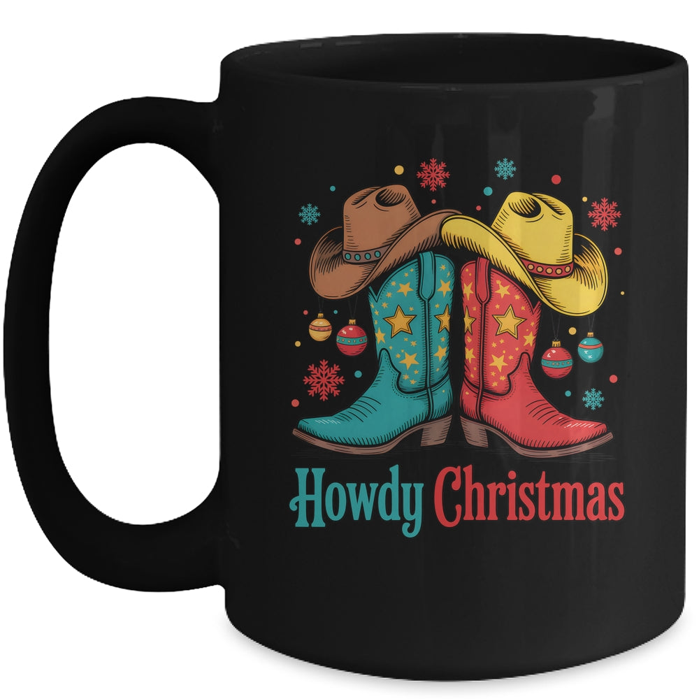 Howdy Christmas Xmas Cowboy Boots Western Men Holiday Mug | siriusteestore