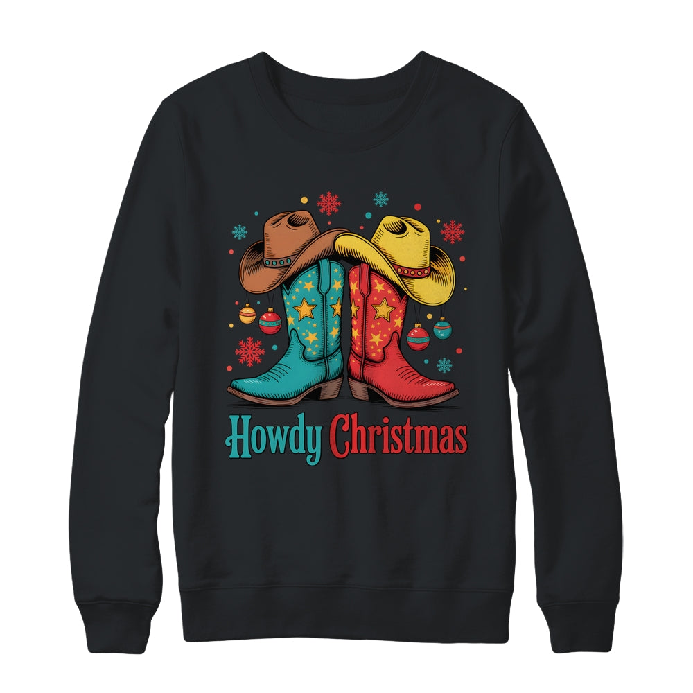 Howdy Christmas Xmas Cowboy Boots Western Men Holiday Shirt & Sweatshirt | siriusteestore