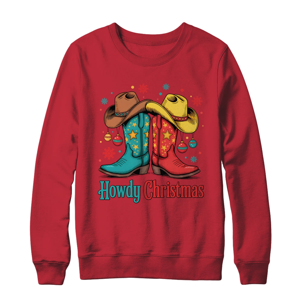 Howdy Christmas Xmas Cowboy Boots Western Men Holiday Shirt & Sweatshirt | siriusteestore