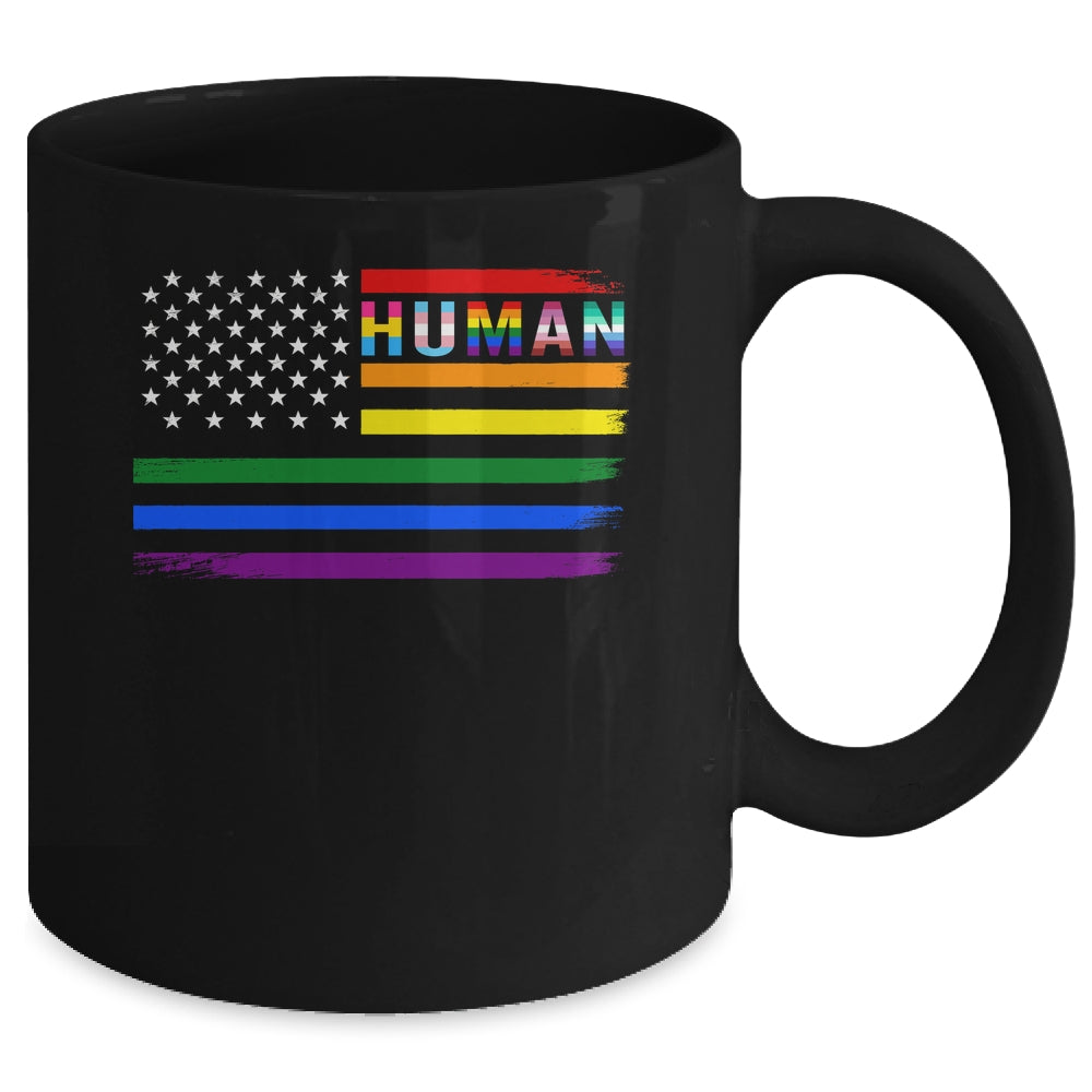 Human USA LGBT Flag Gay Pride Transgender Rainbow Lesbian Mug | siriusteestore
