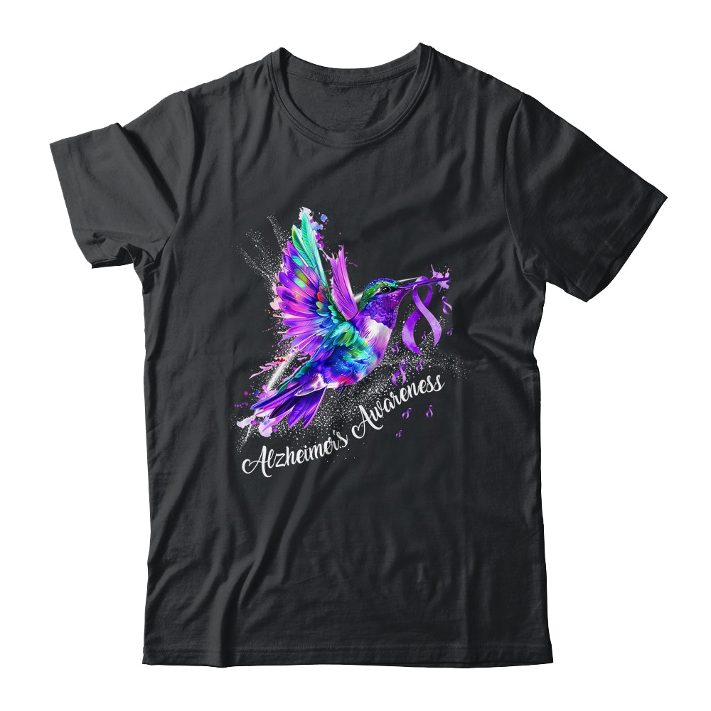 Hummingbird Holding Purple Ribbon Alzheimer's Awareness Shirt & Tank Top | siriusteestore