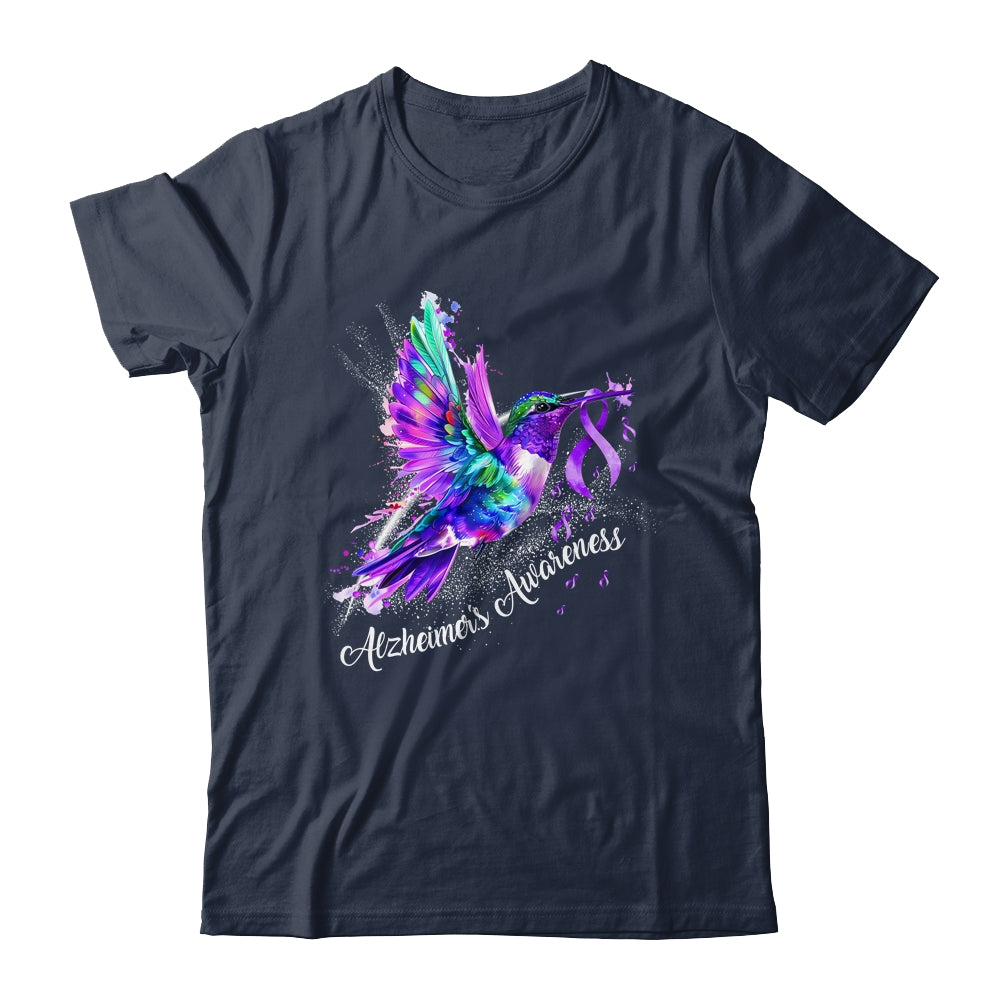 Hummingbird Holding Purple Ribbon Alzheimer's Awareness Shirt & Tank Top | siriusteestore
