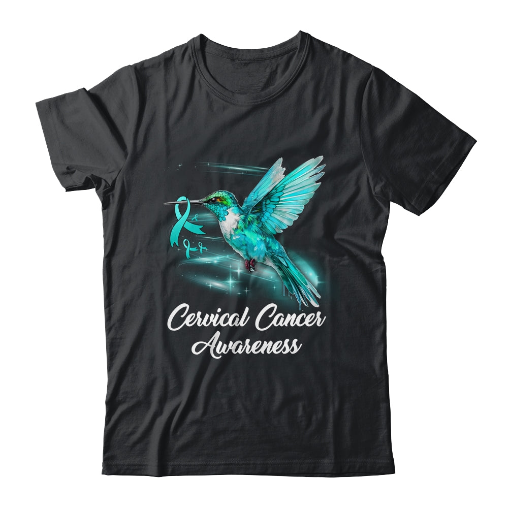 Hummingbird Holding Teal Ribbon Cervical Cancer Awareness Shirt & Hoodie | siriusteestore