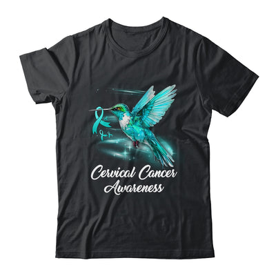 Hummingbird Holding Teal Ribbon Cervical Cancer Awareness Shirt & Hoodie | siriusteestore