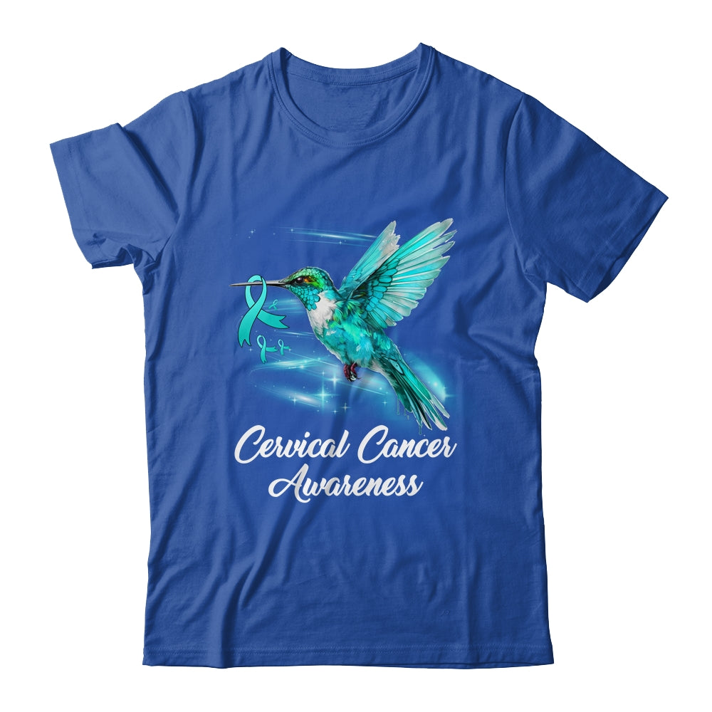 Hummingbird Holding Teal Ribbon Cervical Cancer Awareness Shirt & Hoodie | siriusteestore