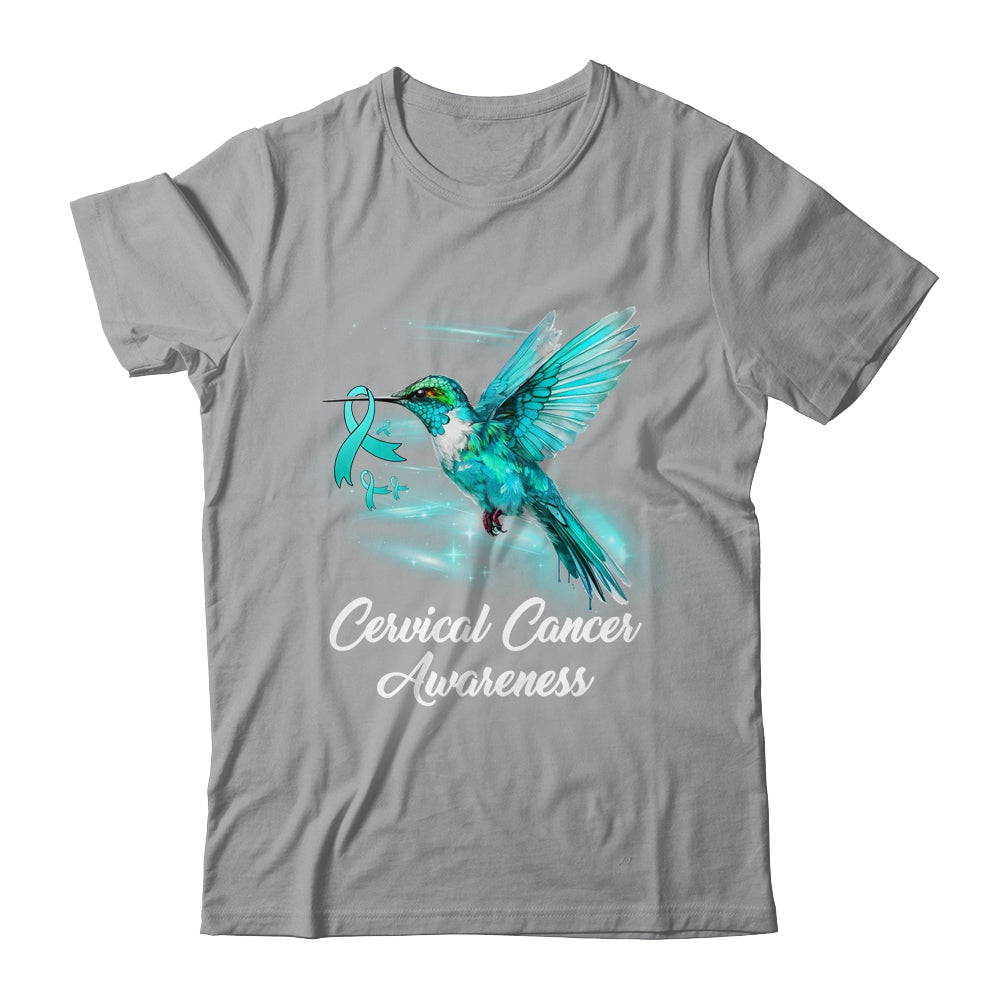 Hummingbird Holding Teal Ribbon Cervical Cancer Awareness Shirt & Hoodie | siriusteestore