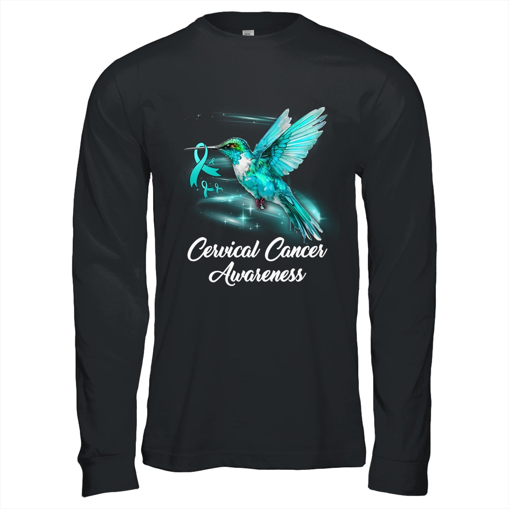 Hummingbird Holding Teal Ribbon Cervical Cancer Awareness Shirt & Hoodie | siriusteestore