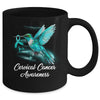 Hummingbird Holding Teal Ribbon Cervical Cancer Awareness Mug | siriusteestore