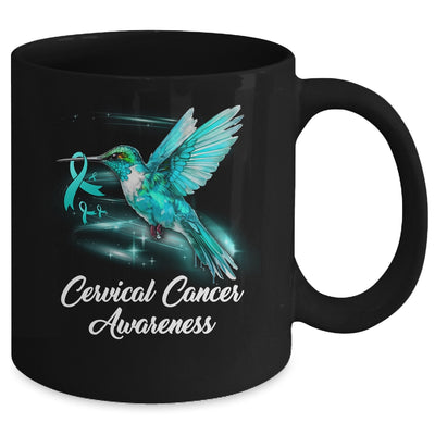 Hummingbird Holding Teal Ribbon Cervical Cancer Awareness Mug | siriusteestore