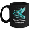 Hummingbird Holding Teal Ribbon Cervical Cancer Awareness Mug | siriusteestore