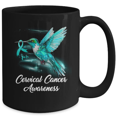 Hummingbird Holding Teal Ribbon Cervical Cancer Awareness Mug | siriusteestore
