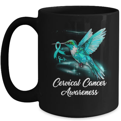 Hummingbird Holding Teal Ribbon Cervical Cancer Awareness Mug | siriusteestore