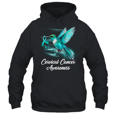 Hummingbird Holding Teal Ribbon Cervical Cancer Awareness Shirt & Hoodie | siriusteestore