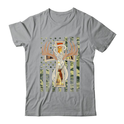 Hunting Fishing Faith Deer Cross Camouflage Flag Christian Shirt & Hoodie | siriusteestore