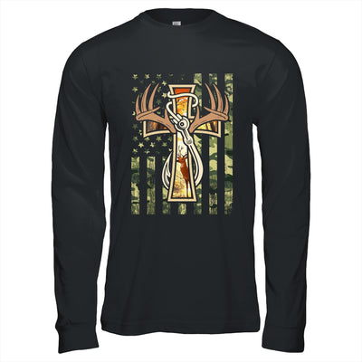Hunting Fishing Faith Deer Cross Camouflage Flag Christian Shirt & Hoodie | siriusteestore