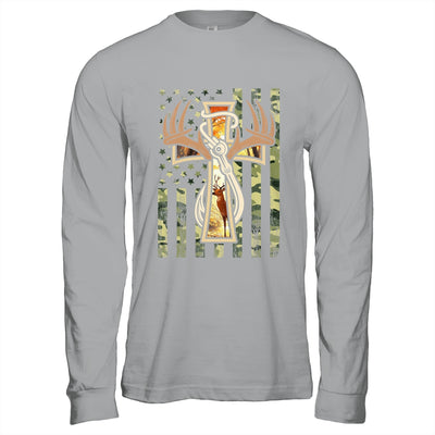 Hunting Fishing Faith Deer Cross Camouflage Flag Christian Shirt & Hoodie | siriusteestore
